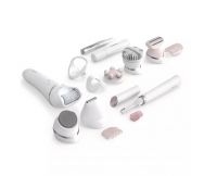 Epilator umed și uscat Philips Seria 9000 BRE740/90,  9 accesorii, 32 pensete, utilizare fără fir, 2 setări viteză, opti-light, discuri ceramice, culoare: alb