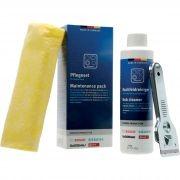 Pachet de întreținere BOSCH 00311900, Pentru plite vitroceramice și inducție, Răzuitor de sticlă, Cârpă specială de curățare, Fluid pentru finiș strălucitor