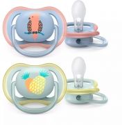 Set de 2 suzete Philips AVENT Ultra Air SCF085/12, 0-6 luni, Ortodontică, Fără BPA, Tetină catifelată, Orificii foarte mari, Cutie de transport și sterilizare