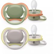 Set de 2 suzete Philips AVENT Ultra Air SCF085/20, 6-18 luni, Ortodontică, Fără BPA, Tetină catifelată, Orificii foarte mari, Cutie de transport și sterilizare