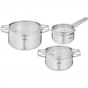 Set premium de 3 piese TEFAL NORDICA H852S325, 16, 20, 24 cm, Oțel inoxidabil 18/10, Pentru orice suprafață, Mânere fixe, DW Safe 