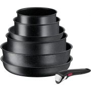 Set de vase de gătit Tefal Ingenio Black Stone L3998702, 7 piese, Tehnologie Thermo-Fusion™, Thermo-Signal™, Suprafață anti-aderentă Mineralia+, Compatibil cu toate sursele de căldură, Culoare: Negru