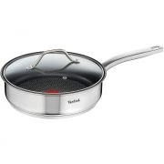 Cratiță pentru sotat cu capac TEFAL INTUITION A7033204, D24cm, V3L, Oțel inoxidabil 18/10, Mâner fix nituit, DW Safe