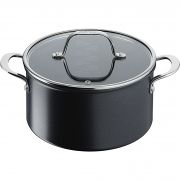 Oală Cu Capac Tefal Jamie Oliver E0144655, 24cm, Aluminiu, Acoperire interioară din Titaniu împotriva prinderii - PFOA, Termo-punct, Culoare: Negru / Inox