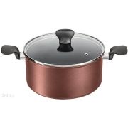 Oală cu capac TEFAL Optimal H9264602, D24cm, V4.7l, Înveliș antiaderent EasyGlide, Ușor de curățat, Culoare: Maro