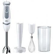 Blender de mână BRAUN MultiQuick 5 Vario MQ5207WH, 1000W (21 trepte și Turbo), Picior inox, Tel, Pahar gradat (600ml), Accesoriu piure, Mâner moale, PowerBell Plus, SplashControl, Cablu 1.20m, Premium White