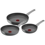 Set 3 piese TEFAL Renew On C4279132, D20-24-28cm, 100% aluminiu reciclat, Indicator Thermo-Signal, Compatibil cu inducția, Înveliș ceramic, Gri