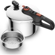 Oală sub presiune TEFAL Secure Chrono P2590701, Volum 6l, 5 sisteme de siguranță, 2 nivele de presiune, Controlul presiunii, Coș pentru preparare la aburi, Timer, Oțel inoxidabil