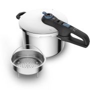 Oală sub presiune TEFAL Secure Trendy P2580701, Volum 6l, 5 sisteme de siguranță, 2 nivele de presiune, Controlul presiunii, Coș pentru preparare la aburi, Oțel inoxidabil