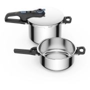 Set 2 oale sub presiune TEFAL Secure Trendy P2584301, Volum 4+6l, 5 sisteme de siguranță, 2 nivele de presiune, Controlul presiunii, Coș pentru preparare la aburi, Oțel inoxidabil