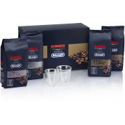 Set DeLonghi Kimbo Tasting Set DLSC316 - 5513282711,1 kg  (250g Classico, 250g 100% Arabica, 250g Prestige, 250g Gourmet), 2 pahare espreso